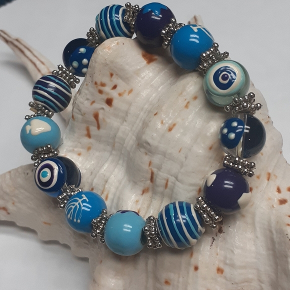 Blue tones Glass and Ceramic Bracelet - Picture 2 of 5